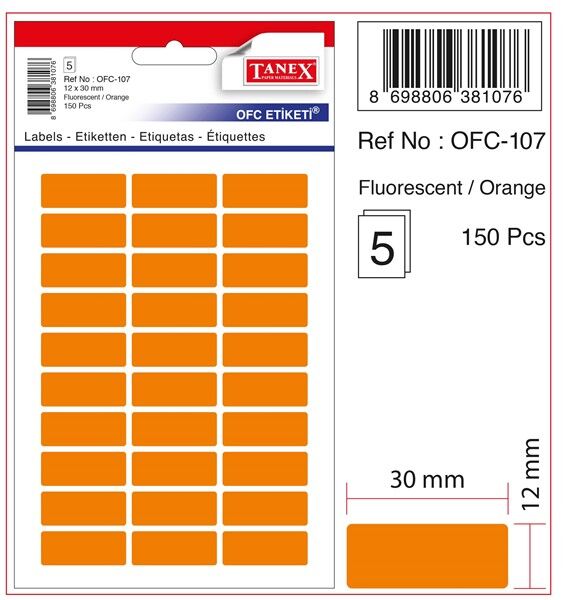 TANEX OFC-107 FLO TURUNCU OFİS ETİKETİ 5 AD.