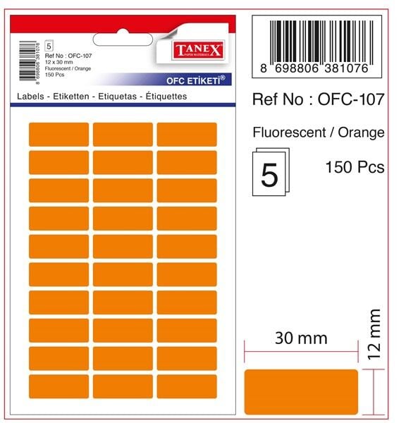 TANEX OFC-107 FLO TURUNCU OFİS ETİKETİ 5 AD.