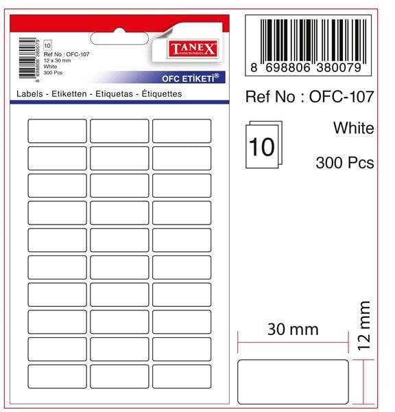 TANEX OFC-107 BEYAZ OFİS ETİKETİ 10 AD.